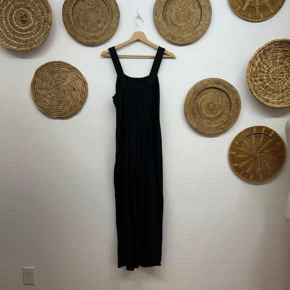 H&M Black Square Neck Belted Sleeveless Wide Leg Linen Blend Jumpsuit Small - Picture 2 of 10